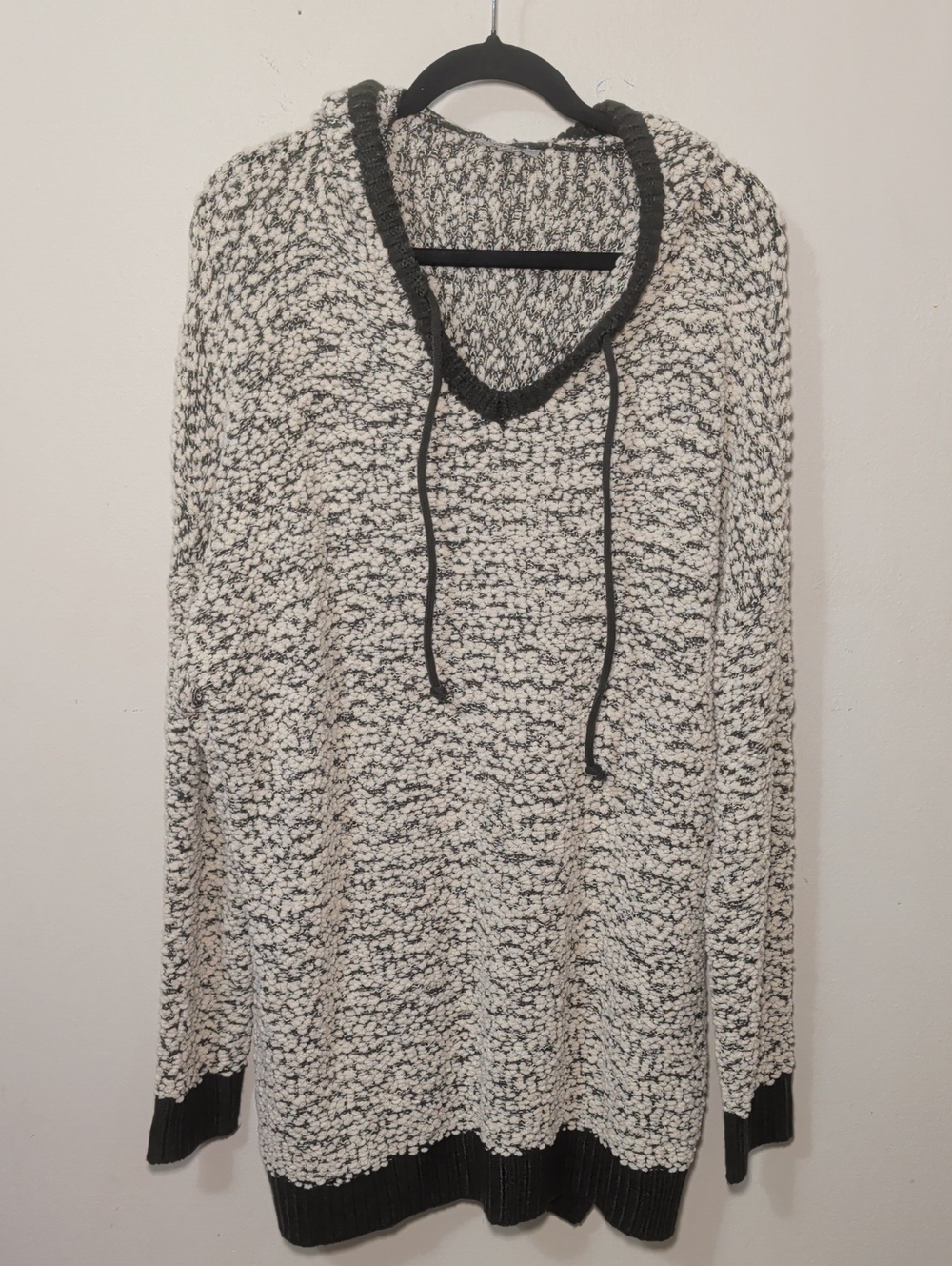 Jodifl Green + Cream Popcorn Knit Hooded Sweater Oversized Comfy Women's Size L